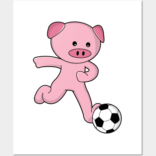 Pig as Soccer player with Soccer ball Posters and Art